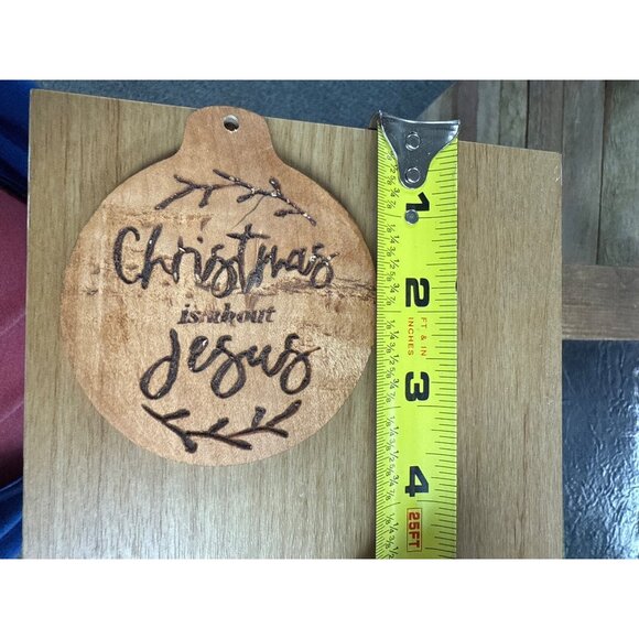 Hand-Carved Wooden Ornament "Christmas Is About Jesus" Religious Holiday Decor - Picture 4 of 4